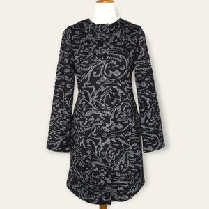 Nanette Lepore 42% Wool Jacquard Knit Sweater Jacket Size M Black Gray Filigree